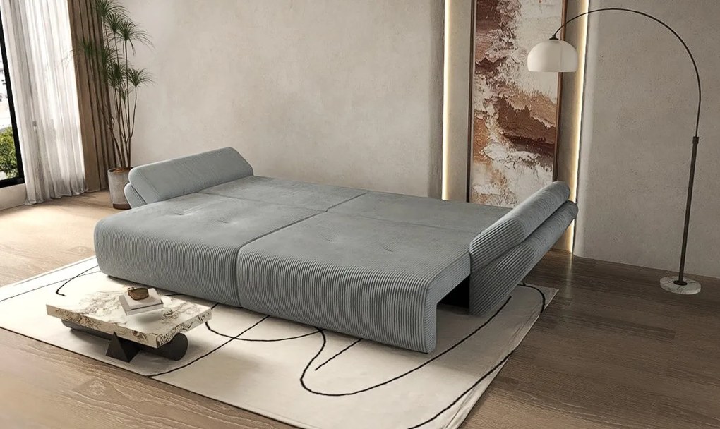 Canapea extensibilă dumonde cu ladă de depozitare si sezut confortabil din spuma high-density, Berlin Zoom Gri 300x100 cm