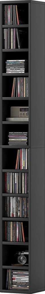 HOMCOM Depozitare pentru CD și DVD cu 12 compartimente, capacitate max. 204 CD, 21 x 20 x 175 cm, negru | Aosom Romania