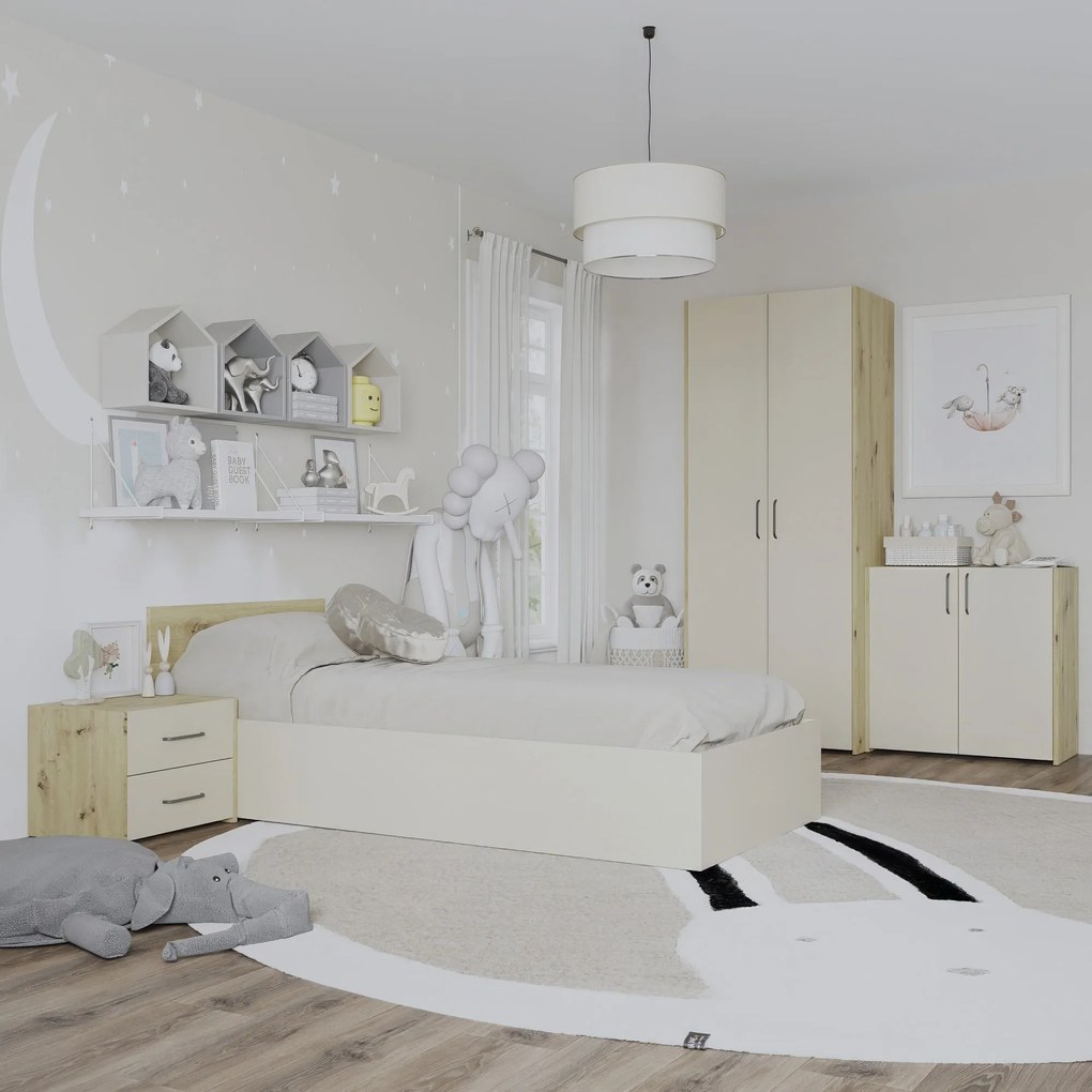 Set dormitor Malmo V19, Pat 200 x 90 cm, Stejar Artisan/Argila