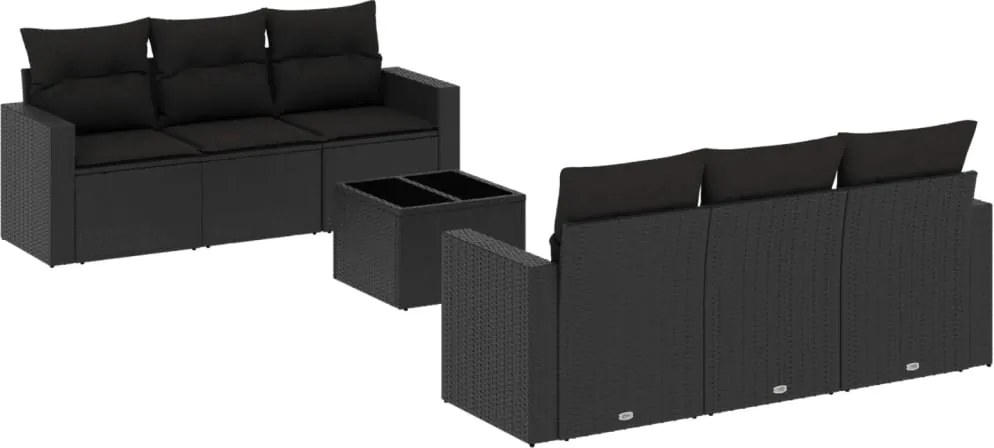 vidaXL Set canapele de grădină cu perne, 7 piese, negru, poliratan