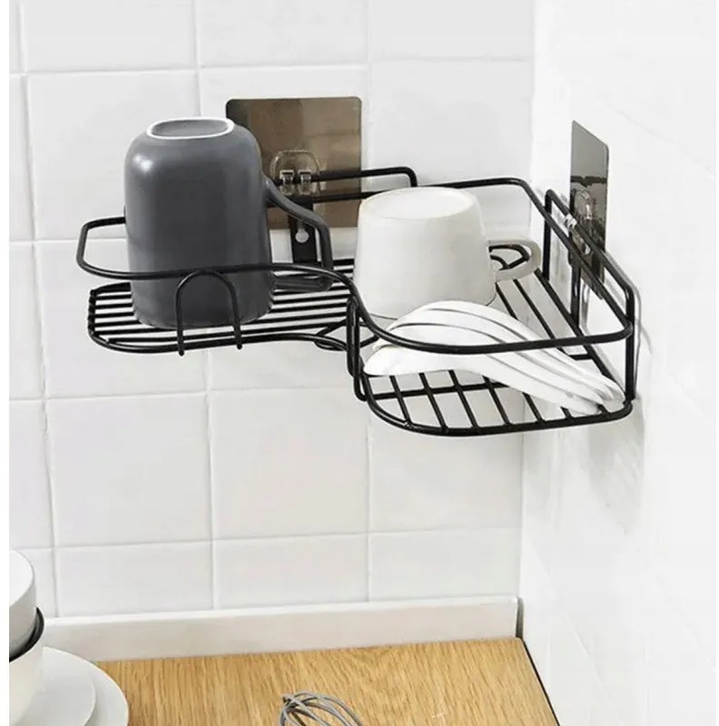 Polita de colt pentru baie fara gaurire NEO, neagra