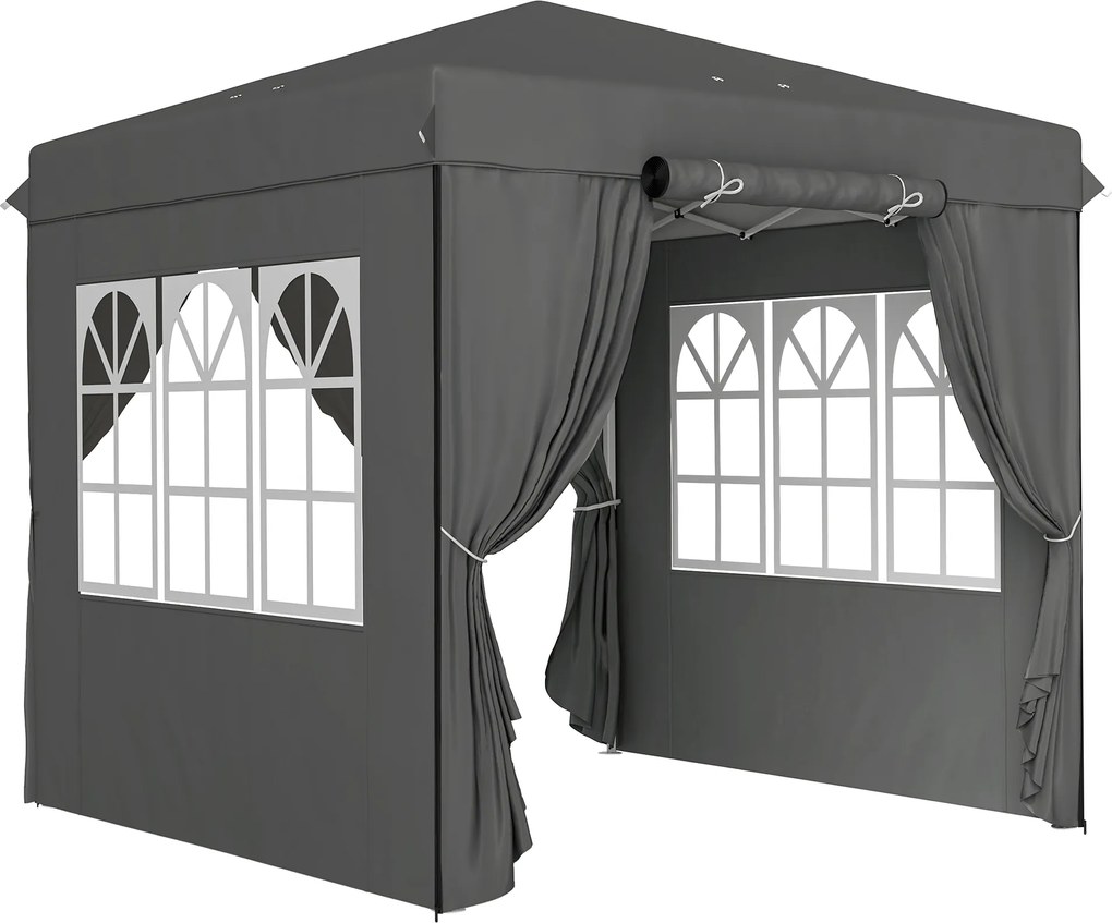 Outsunny Pavilion pop-up 2,5 x 2,5 m cu pereți laterali și geantă de transport, cort de grădină reglabil pe înălțime UPF50+, gri închis | Aosom Romania