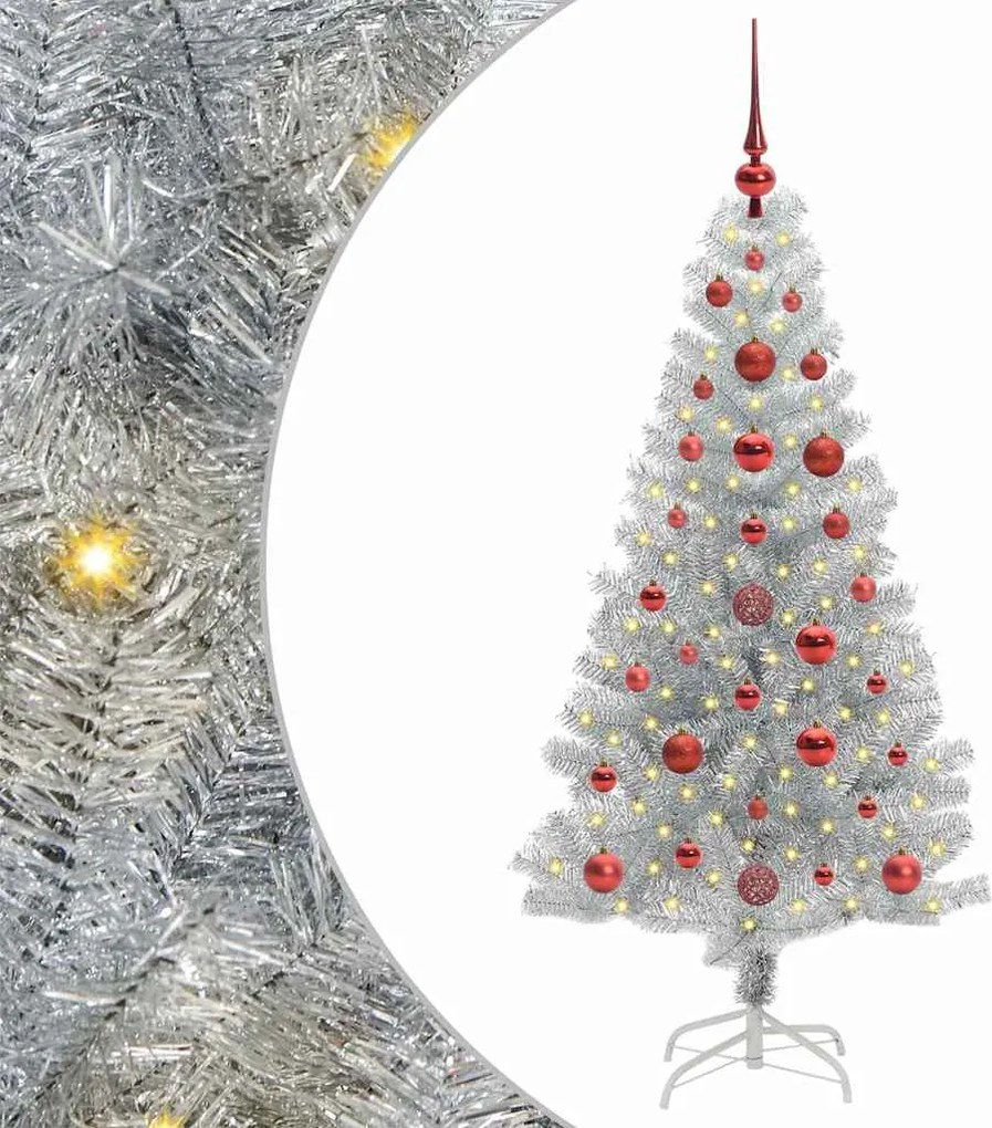 vidaXL Brad de Crăciun cu 150 LED cu suport Argintiu 120 cm PET