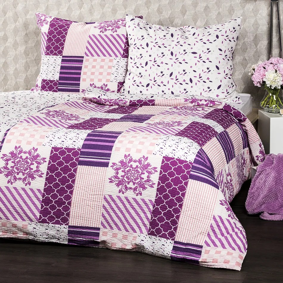 Lenjerie de pat din crep 4Home Patchwork violet, 140 x 200 cm, 70 x 90 cm