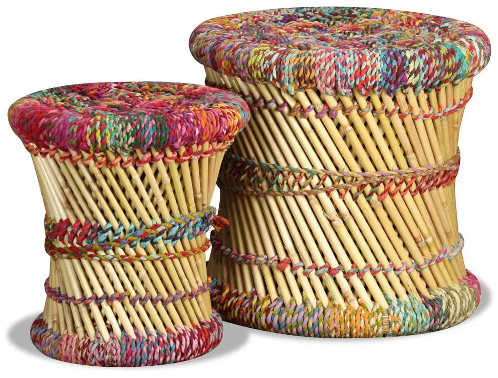 244216 vidaXL Taburete cu detalii Chindi, 2 buc., multicolor, bambus
