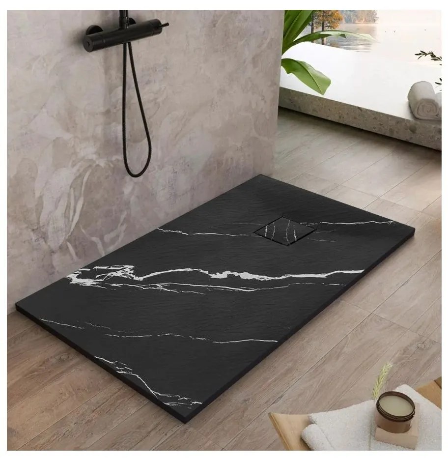 Rea Bazalt Carrara Black cadita de dus dreptunghiulara x100 cm negru REA-K7007