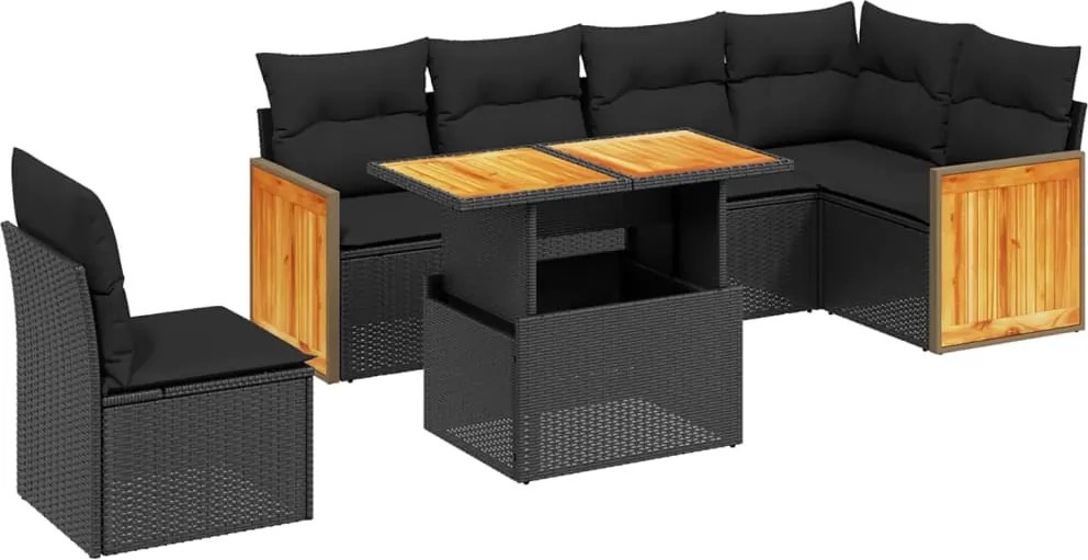 vidaXL Set canapele de grădină cu perne, 7 piese, negru, poliratan