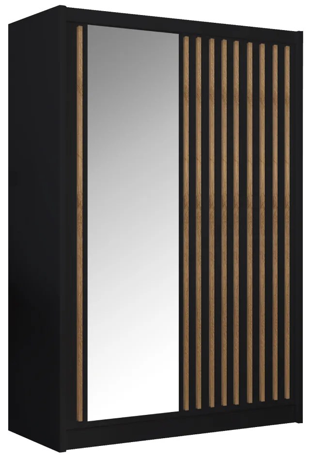 Dulap cu uşi glisante, negru / stejar craft, 150x215 cm, LADDER