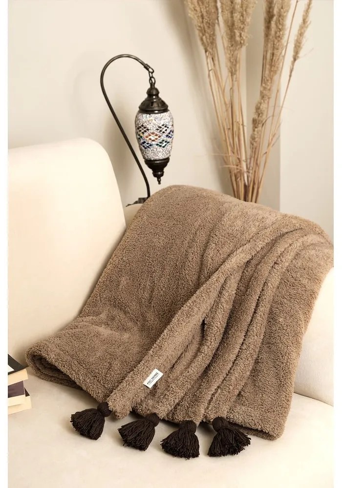 Cuvertură maro din micropluș pentru pat dublu 200x220 cm Pufffy – Mijolnir