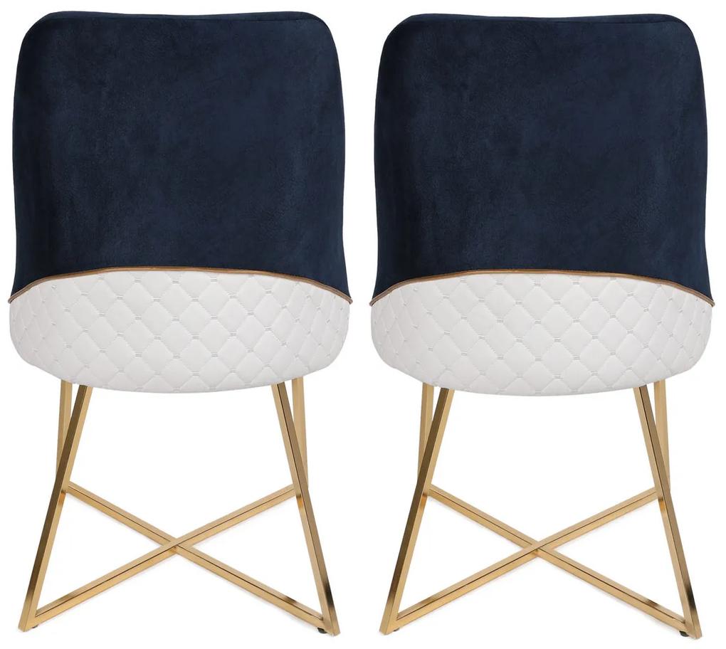Set 2 scaune haaus Madrid, Auriu/Albastru inchis, textil, picioare metalice