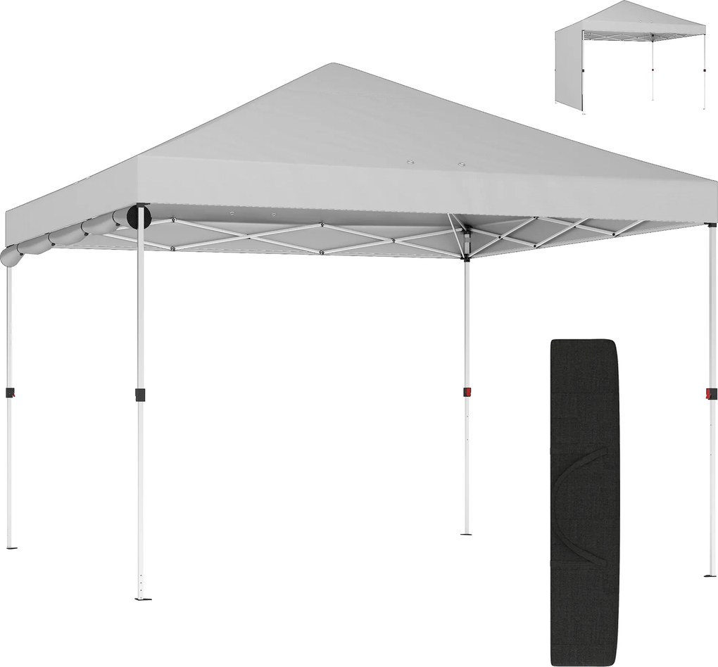 Outsunny Cort pliabil Pop-up 3x3 m cu perete lateral UPF50+ Înălțime reglabilă Împingere centrală Husă de transport Alb | Aosom Romania
