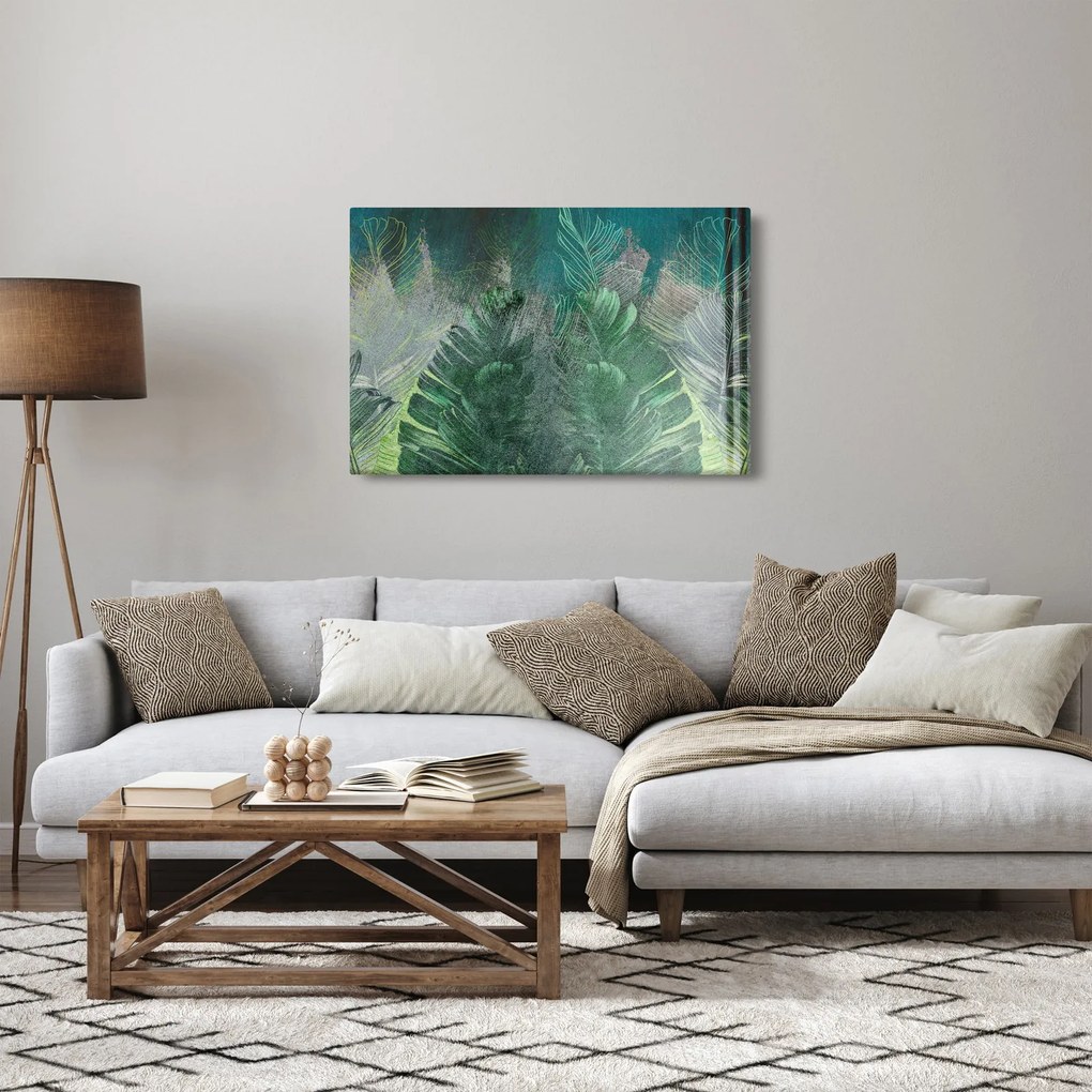 Tablou - Textura de beton cu frunze (90x60 cm)