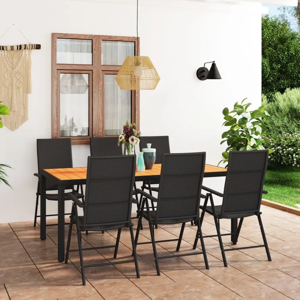vidaXL Set de masă pentru grădină, 7 piese, negru și maro