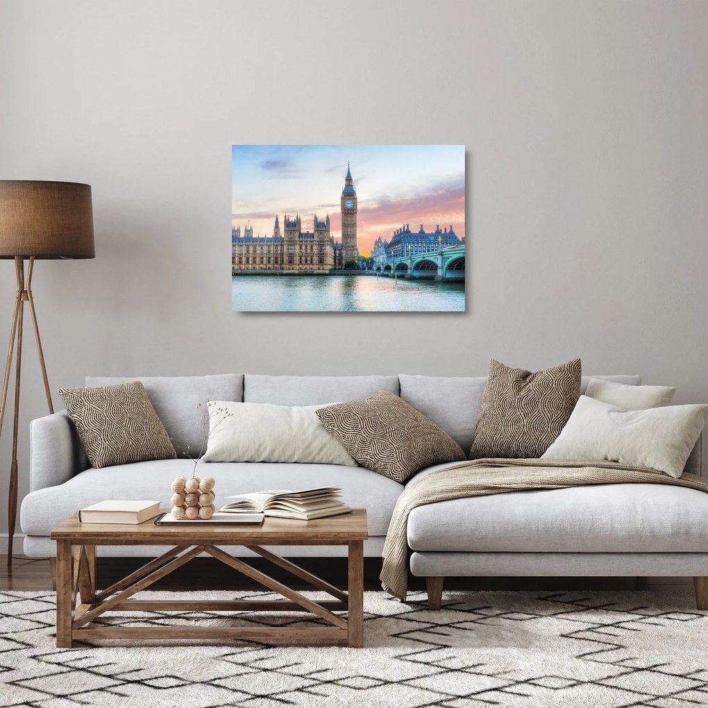 Tablou pe sticlă - Londra în culori pastelate (70x50 cm)