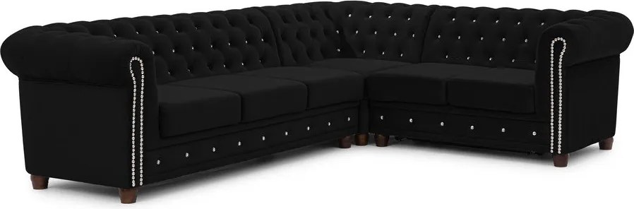 Colțar negru extensibil cu tapițerie din catifea (cu colț pe partea dreaptă/în formă de ”L”) York Blik – Ropez