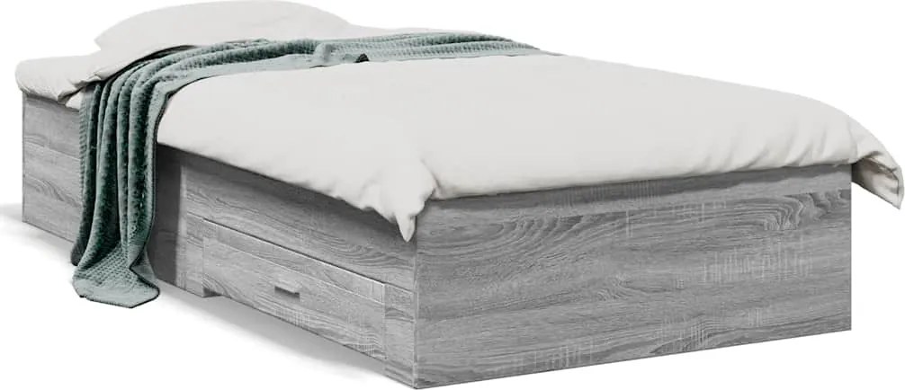 vidaXL Cadru de pat cu sertare gri sonoma 90x190 cm lemn prelucrat