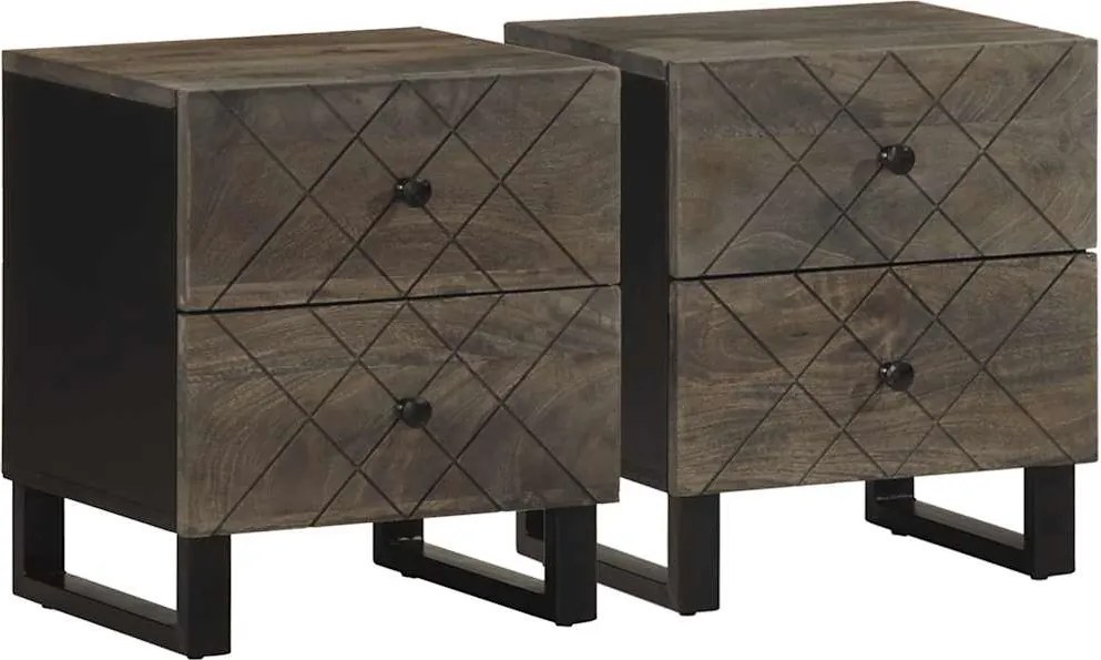 vidaXL Noptiere, 2 buc., negru, 40x33x46 cm, lemn masiv de mango