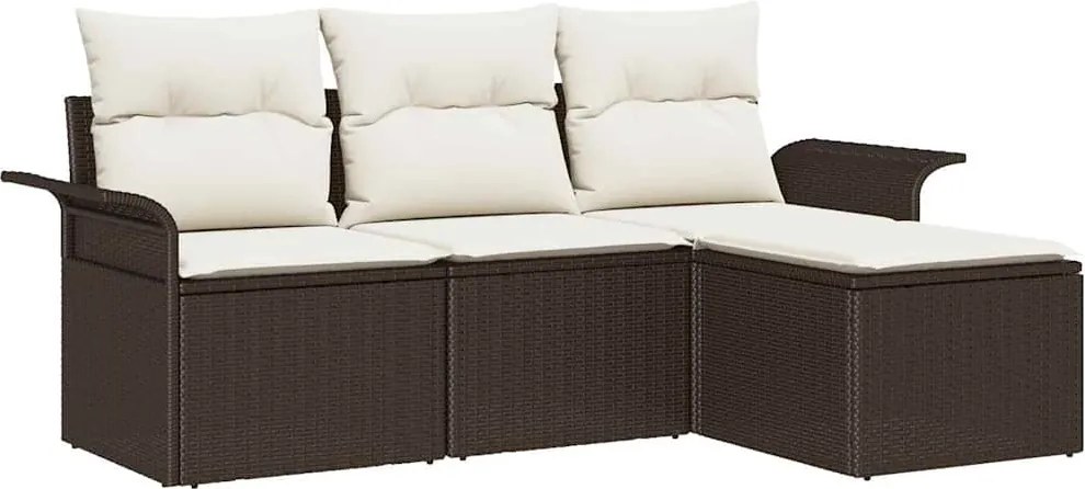 vidaXL Set de canapea cu pernă 4 pcs Maro și Crem poliratan