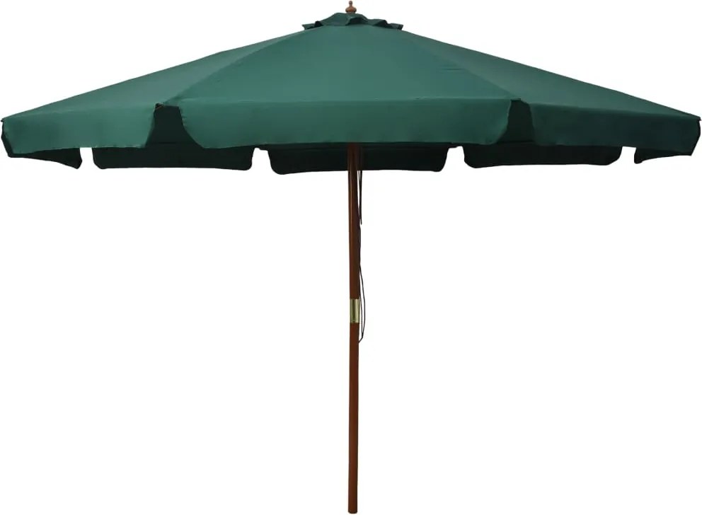vidaXL Umbrelă de soare de exterior, stâlp din lemn, verde, 330 cm
