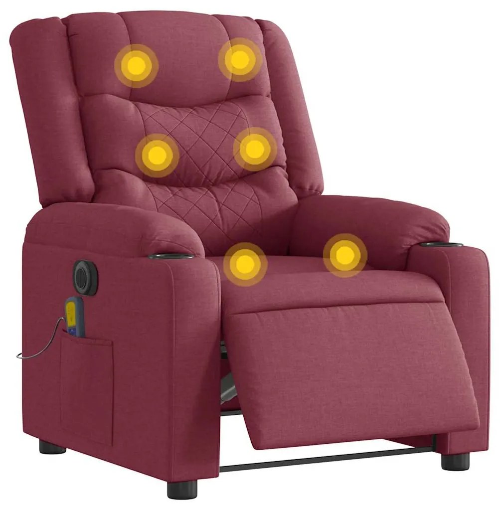vidaXL Fotoliu electric de masaj rabatabil, roșu vin, textil