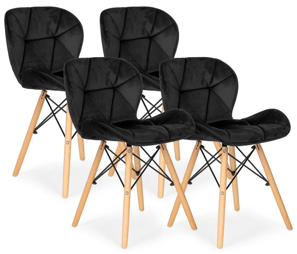 Set de 4 scaune din catifea negru