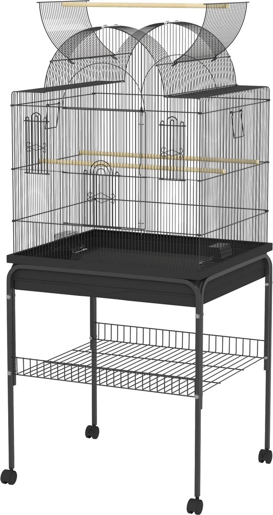 PawHut Cușcă pentru serinari &amp; papagali, mobilă, cu raft, grilaj din metal, negru | Aosom Romania