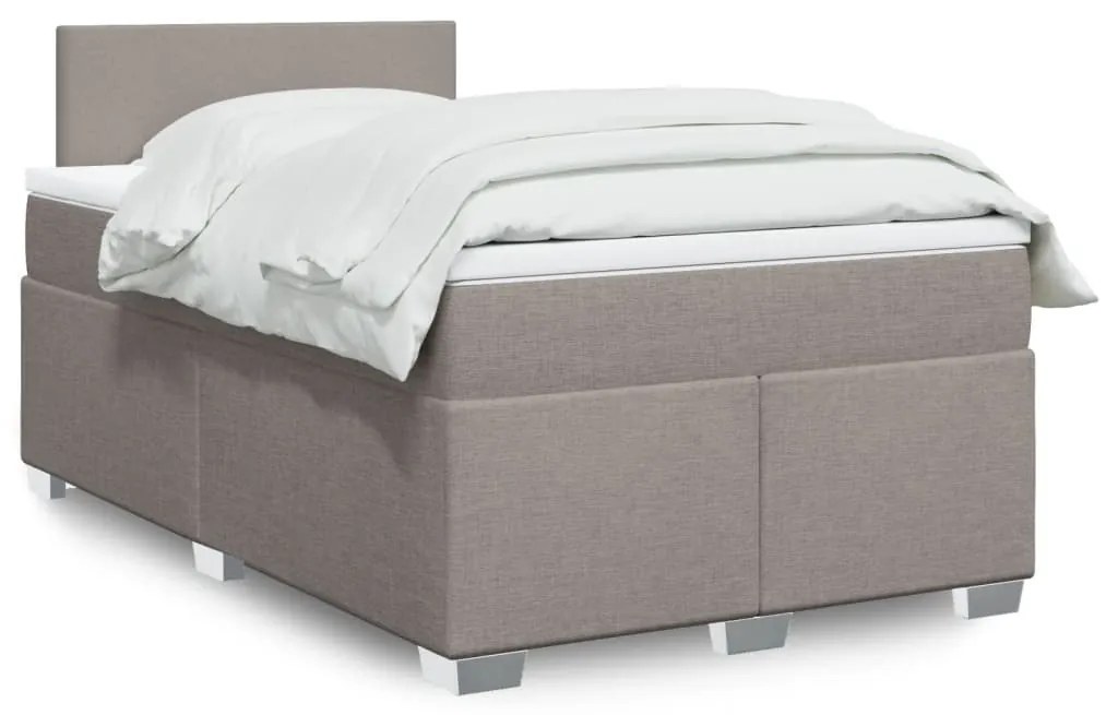 vidaXL Pat box spring cu saltea, gri taupe, 120x200 cm, textil