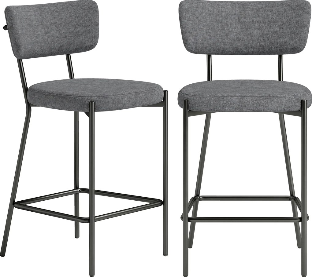 HOMCOM Set 2 scaune de bar, scaune tapițate cu spătar curbat, pentru insulă de bucătărie, zonă de mic dejun, Gri | Aosom Romania