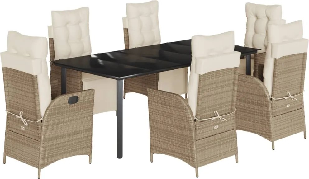 vidaXL Set de masă pentru grădină, 7 piese, cu perne, bej, poliratan