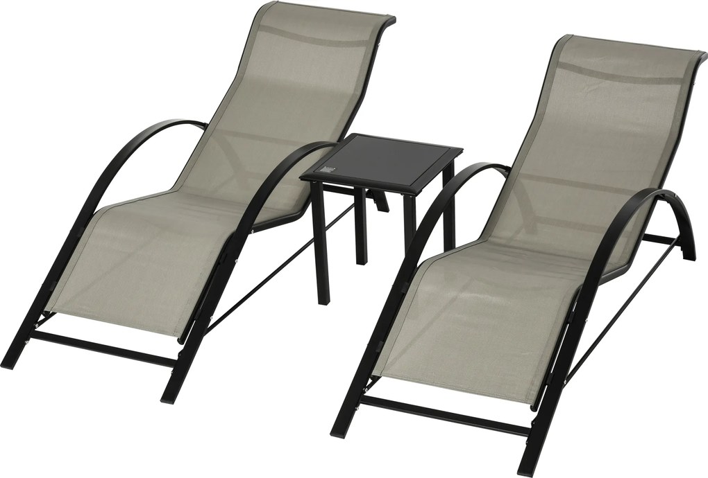 Outsunny Set 2 sezlonguri si masuta, 59x169x66 cm, negru | Aosom Romania