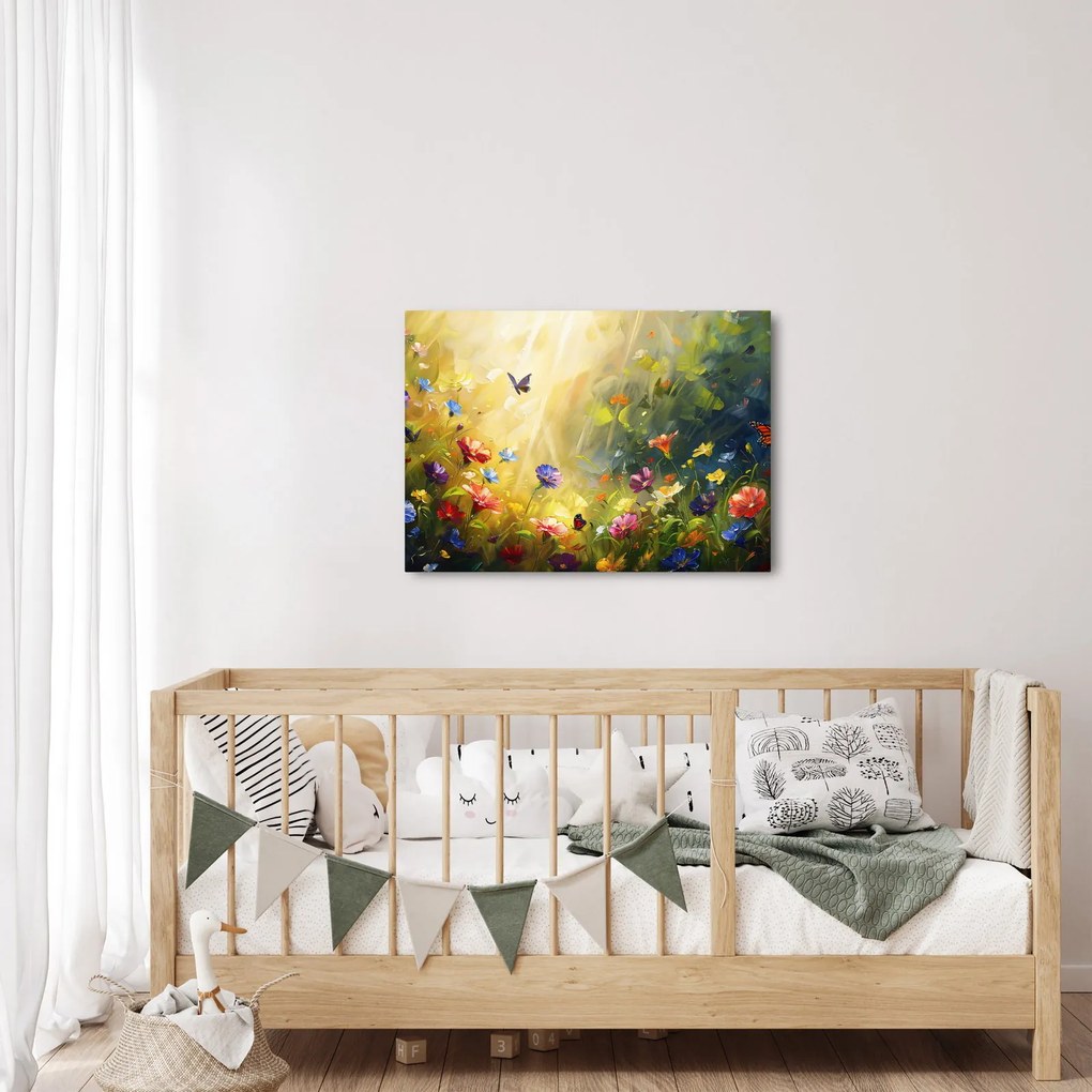 Tablou - Pajiște cu flori de primăvară, pictură (70x50 cm)