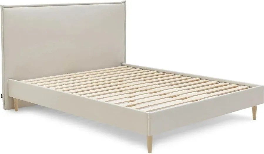 Pat matrimonial 160x200 cm bej tapițat cu somieră Sary – Bobochic Paris