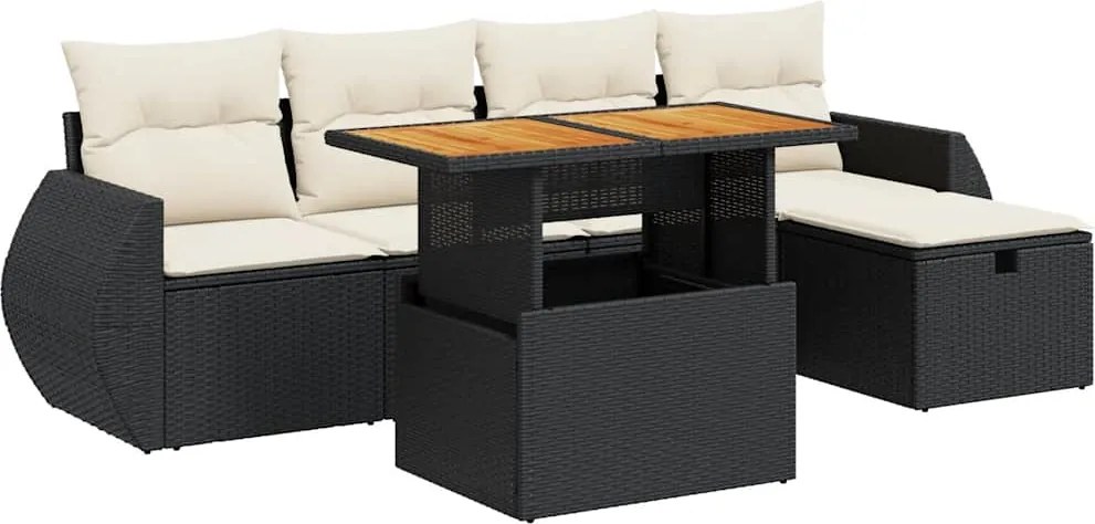 vidaXL Set mobilier grădină perne 6 piese negru poliratan/lemn acacia