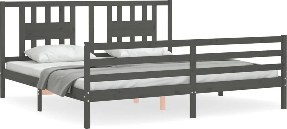 vidaXL Cadru pat cu tăblie 200x200 cm, gri, lemn masiv