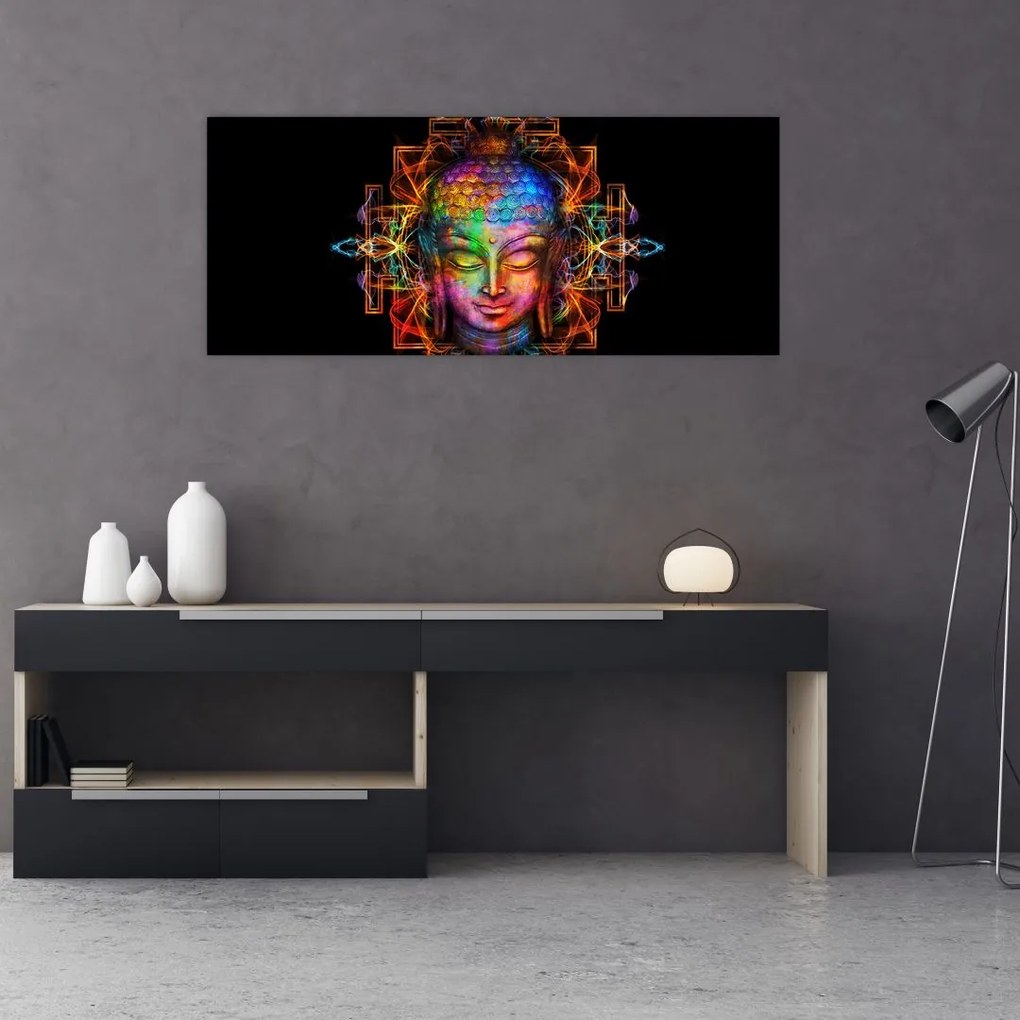 Tablou - Bustul lui Buddha în culori neon (120x50 cm)