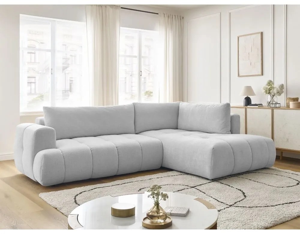 Colțar gri deschis extensibil/cu spațiu de depozitare (cu colț pe partea dreaptă/în formă de ”L”) Fuji – Bobochic Paris