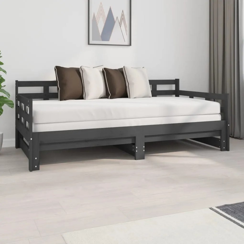 820384 vidaXL Pat de zi extensibil, gri, 2x(90x190) cm, lemn masiv de pin
