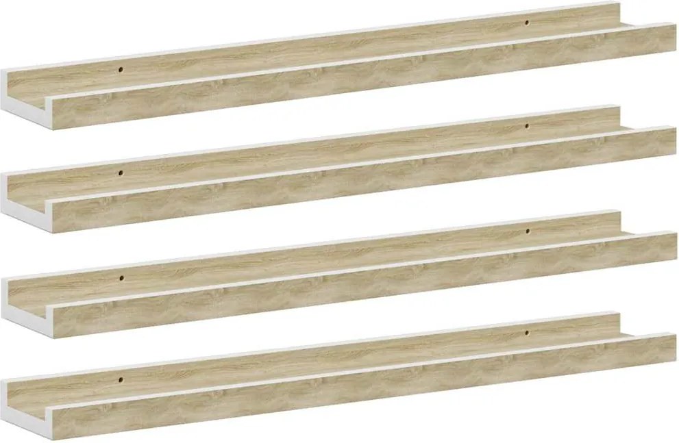 vidaXL Rafturi de perete, 4 buc., alb și stejar sonoma, 60x9x3 cm