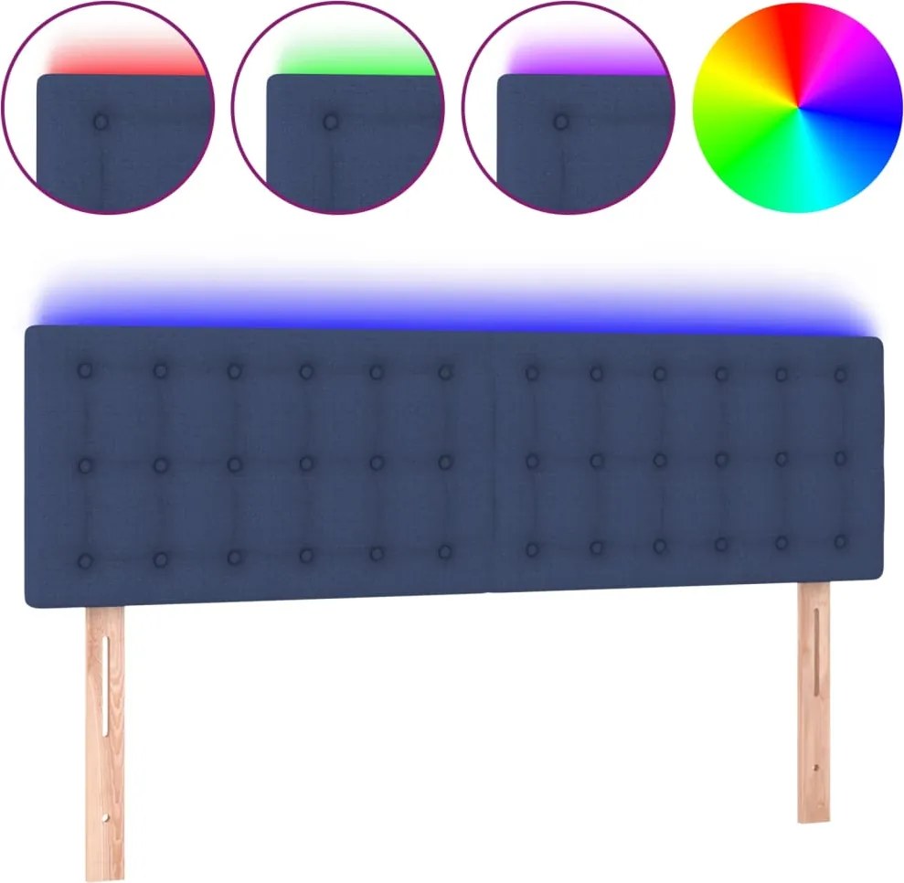 vidaXL Tăblie de pat cu LED, albastru, 144x5x78/88 cm, textil