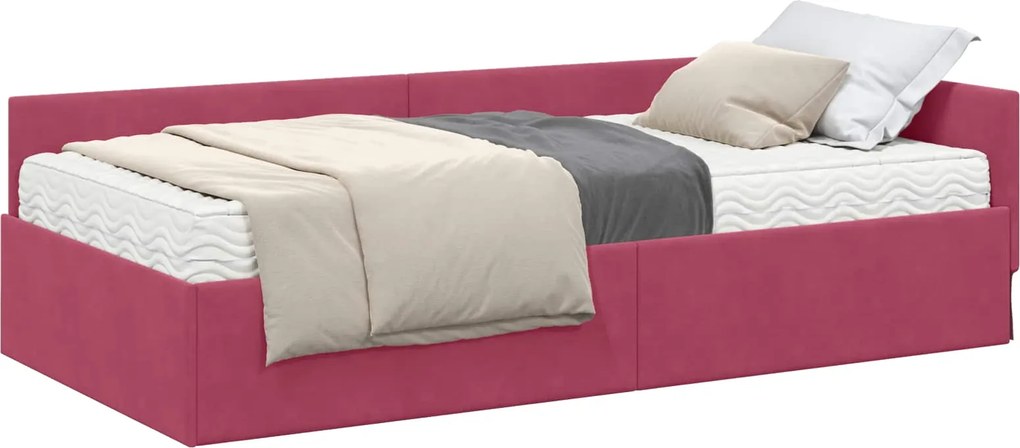 vidaXL Cadru de pat colțar cu saltea Altele Manual 2 pcs Verde Catifea