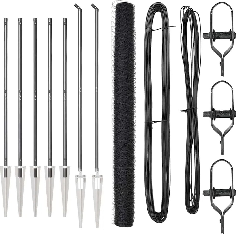 vidaXL Stâlp de gard. Gri 10 x 1,5 m (plasă de 36 mm) Oțel și PVC