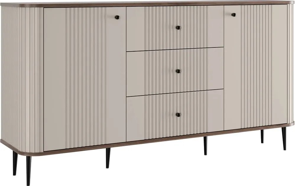 Comodă cu sertare pe picioare Vesper 160 cm - cașmir / nuc / picioare negre