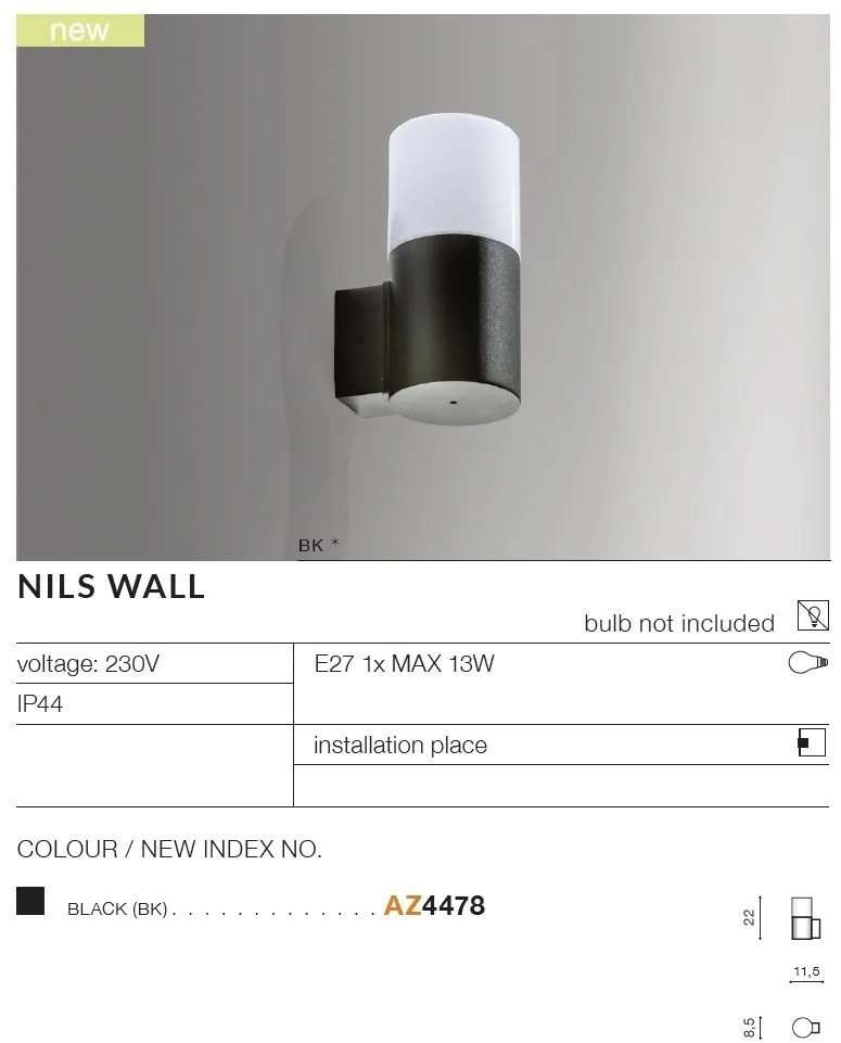 Aplica de perete exterior moderna IP44 NILS