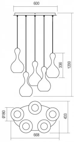 Lustră pe cablu LOB 5xE27/42W/230V gri Redo 01-2262