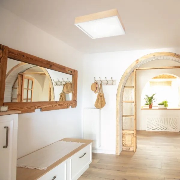 Plafonieră NATURAL SQUARE 4xE27/15W/230V 48x48 cm pin/alb