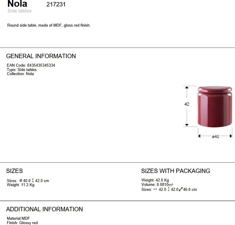 Masuta laterala rotunda din MDF Nola rosu