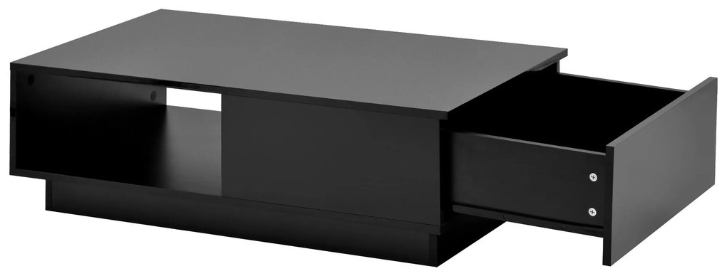 Măsuță de cafea modernă din lac lăcuit lucios cu lumină LED, 95×55×32 cm, Negru
