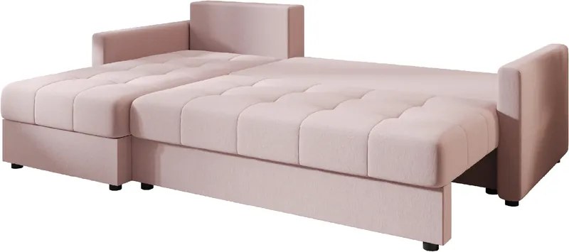 Coltar extensibil de colt VENORIA, roz pudra, reversibil, 220x143 cm + 2 perne GRATUIT
