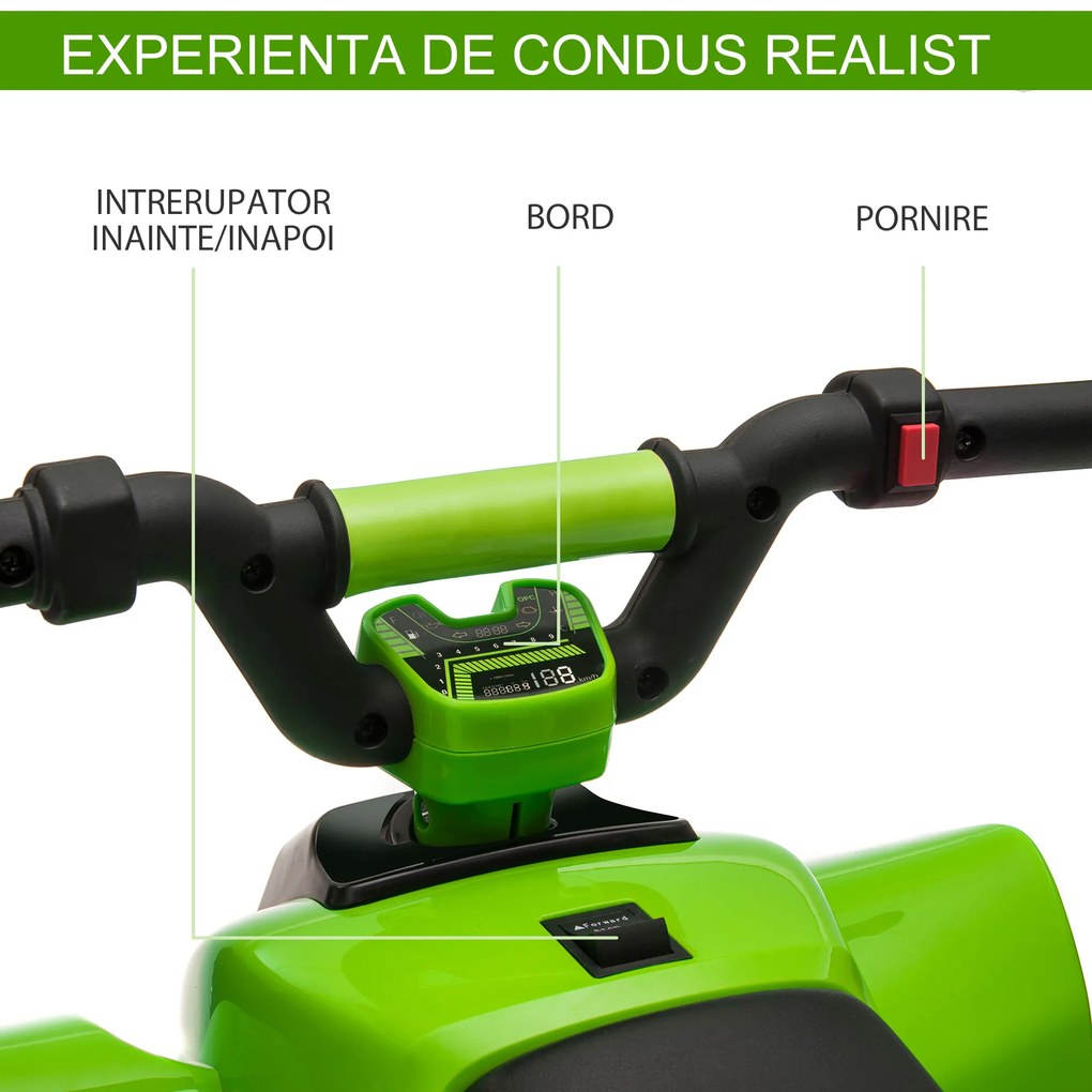 ATV Copii Electric HOMCOM cu Baterie Incarcabila 6V, Viteza 2,8-4,6km/h, Varsta 3-5 Ani, 72x40x45,5cm, Verde | Aosom Romania