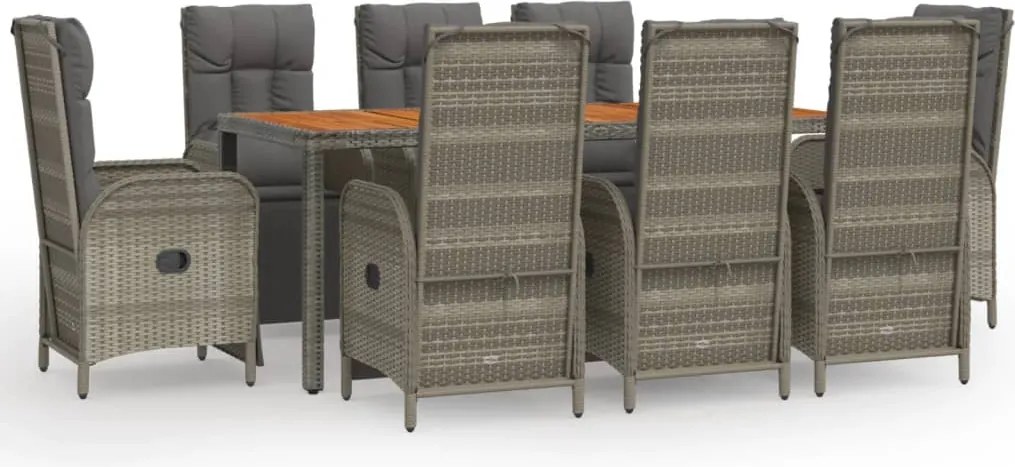 vidaXL Set mobilier grădină cu perne, 9 piese, gri, poliratan